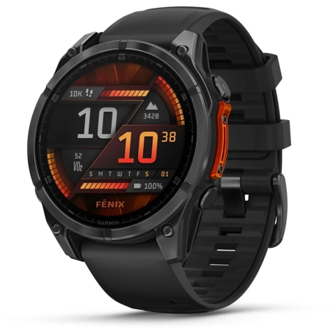Garmin 010-02904-09 fēnix 8 47 mm AMOLED 全方位戶外進階GPS智慧腕錶 (岩灰白鋼錶圈/ 黑色矽膠錶錶帶)